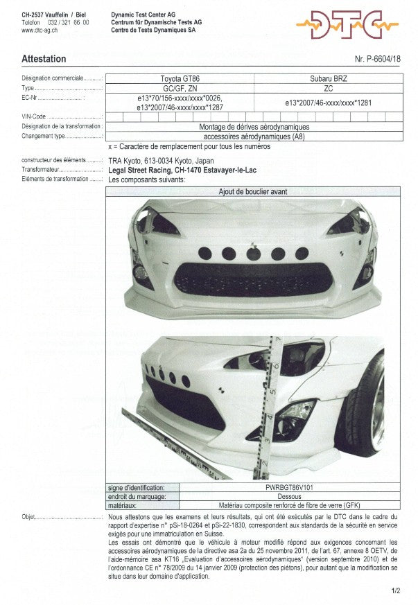 DTC pour lame avant Rocket Bunny V1 (Toyota GT86)