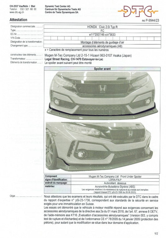 DTC pour lame avant Mugen (Honda Civic FK8)