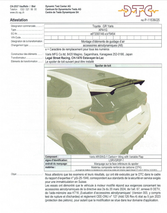 DTC pour aileron de Toit Varis (Toyota Yaris GR)