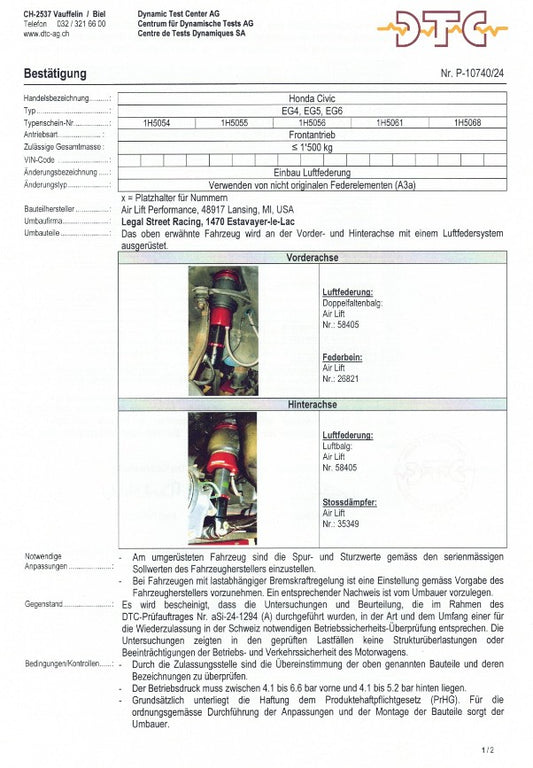 DTC pour suspensions pneumatiques Airlift (Honda Civic EG)