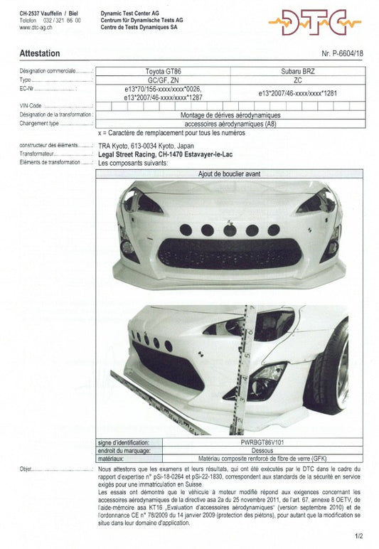 DTC pour lame avant Rocket Bunny V1 (Toyota GT86)