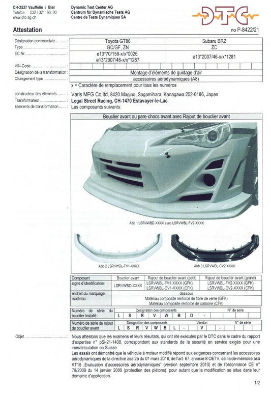 DTC pour pare-choc avant Varis Arising (Toyota GT86/Subaru BRZ)