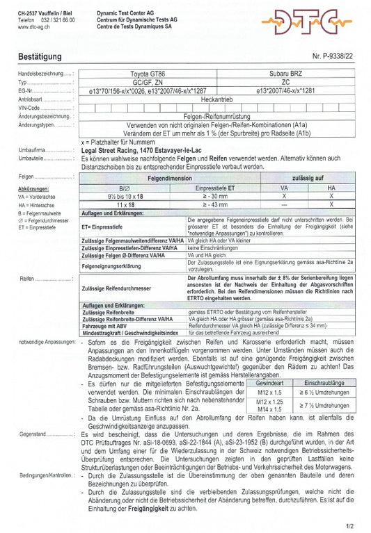 DTC pour élargissement de voie +8% (Toyota GT86/Subaru BRZ)