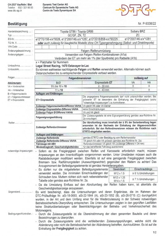 DTC pour élargissement de voie +8% (Toyota GR86)